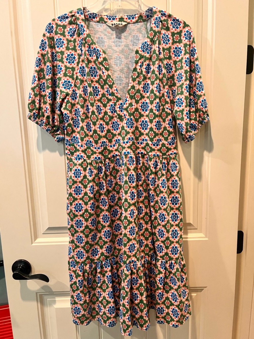 Boden Piper Short Jersey Dress Size 8 Floral V-Neck Spring Easter Summer LW Prep